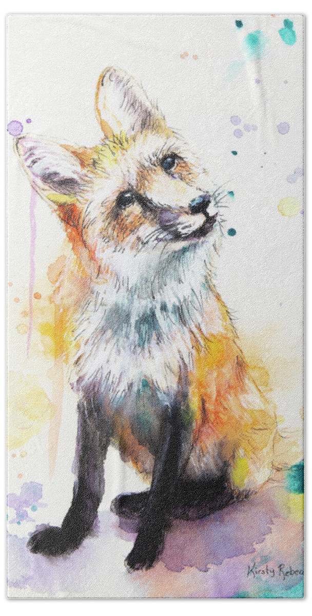 Fox Beach Towel featuring the painting MIschievous by Kirsty Rebecca