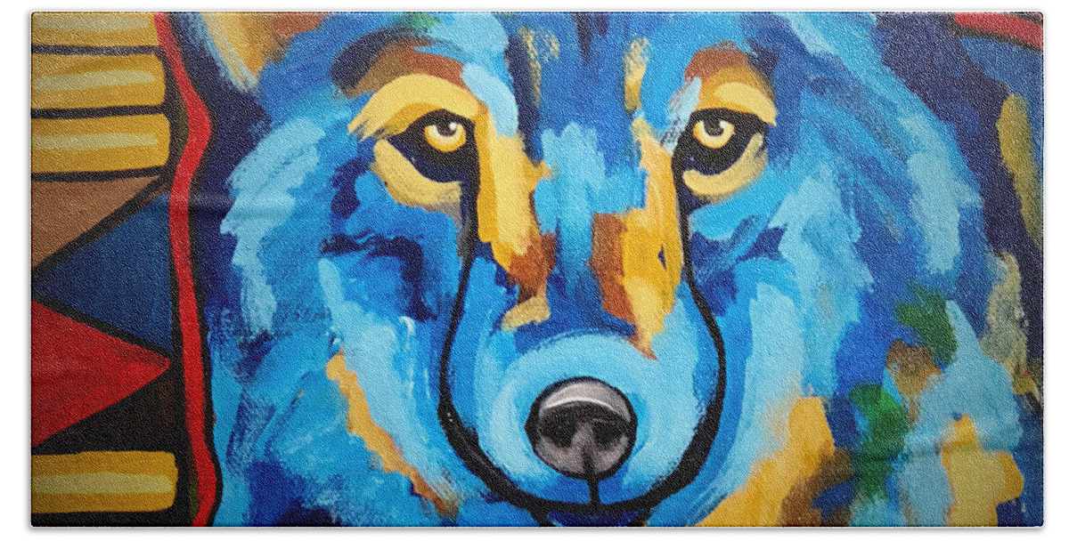 Wolf Beach Towel featuring the painting Just One Look by DG House