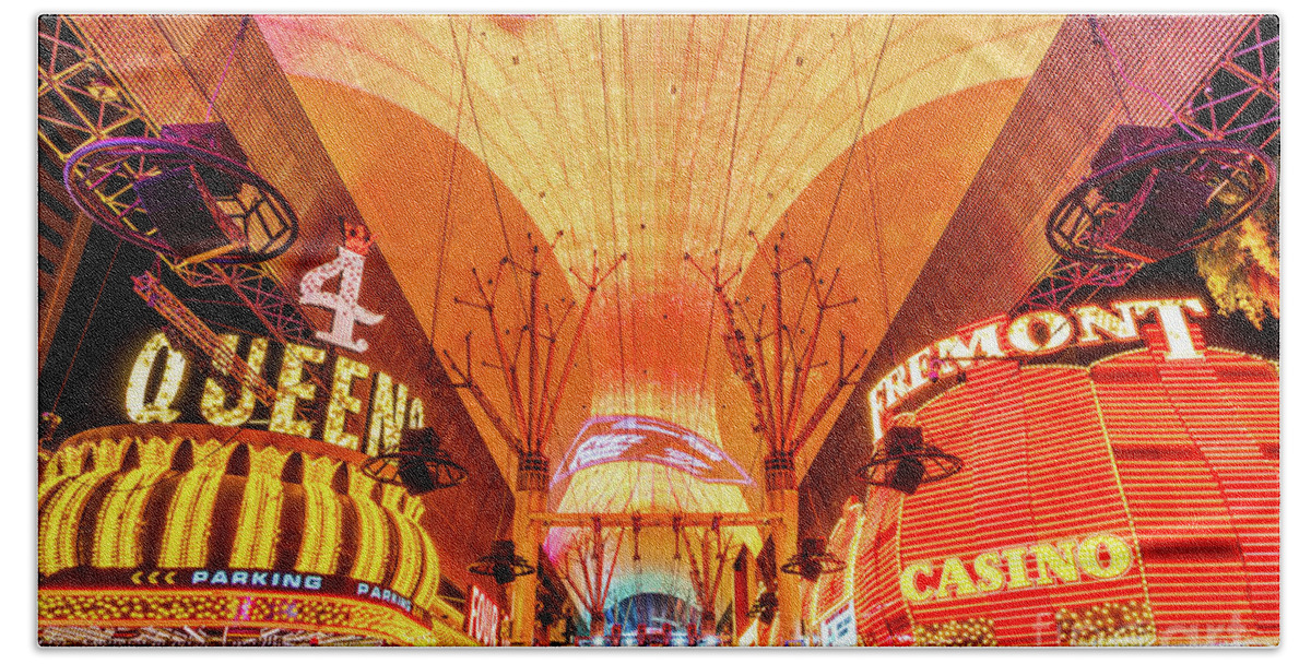 America Beach Towel featuring the photograph Las Vegas Fremont Street Experience at Night Photo #1 by Paul Velgos