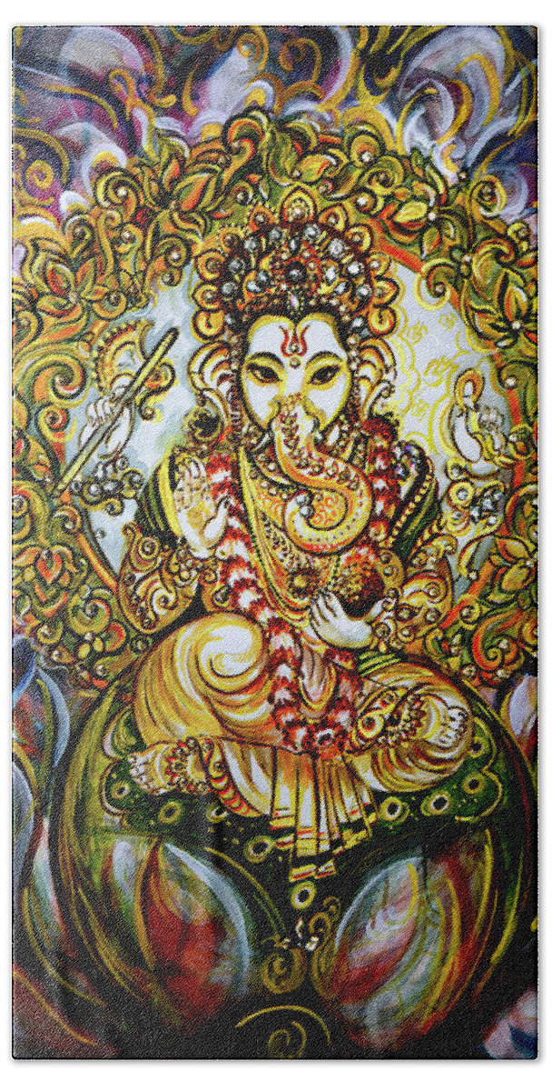 Ganesha Beach Sheet featuring the painting Lord Ganesha #1 by Harsh Malik