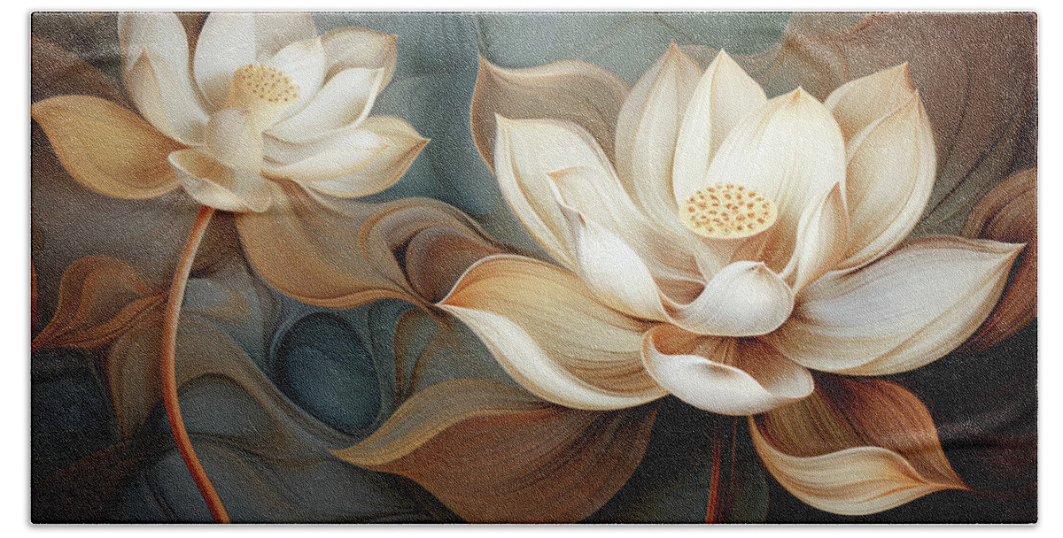 Lotus Beach Towel featuring the digital art Lotus Flowers Abstract #1 by Jacky Gerritsen