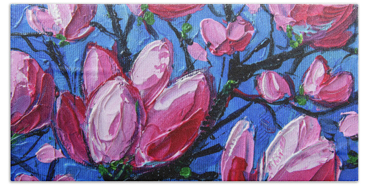 Magnolias For Ever Beach Towel featuring the painting Magnolias #2 by Mona Edulesco