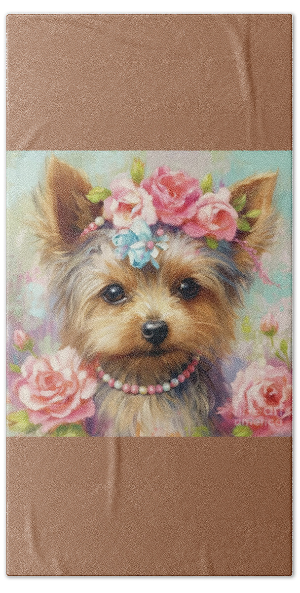 Yorkshire Terrier Beach Towel featuring the painting Marvelous Mia #2 by Tina LeCour