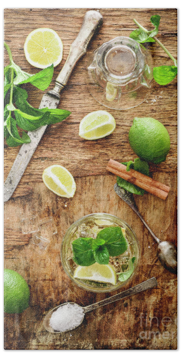 Mojito Beach Towel featuring the photograph Mojito ingredients from above by Jelena Jovanovic