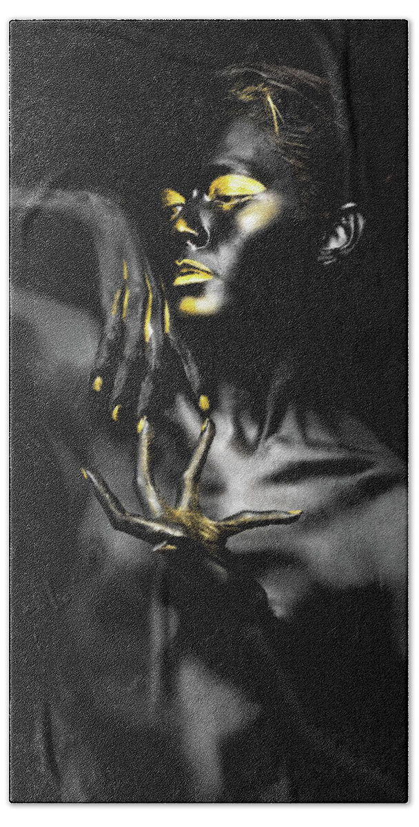 Nude Portrait Of Transgender Woman With Black And Gold Body Pain #1 Beach  Towel by Mongkolchon Akesin - Fine Art America