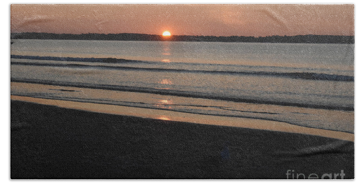 #maine. #old Orchard Beach Beach Towel featuring the photograph Old Orchard Beach Sunrise #1 by Cornelia DeDona