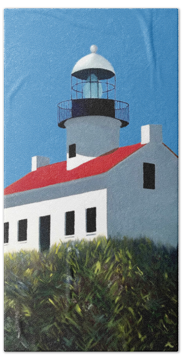 Lighthouse Beach Sheet featuring the painting Old Point Loma Lighthouse #2 by Karyn Robinson