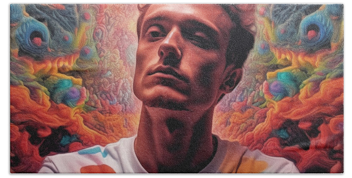 Orlando Bloom Art Beach Towel featuring the painting Orlando Bloom as by Asar Studios #1 by Celestial Images