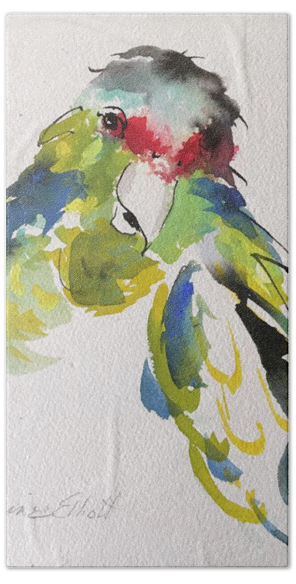Tropical Birds Beach Towel featuring the painting Parrot Portrait #1 by Elaine Elliott