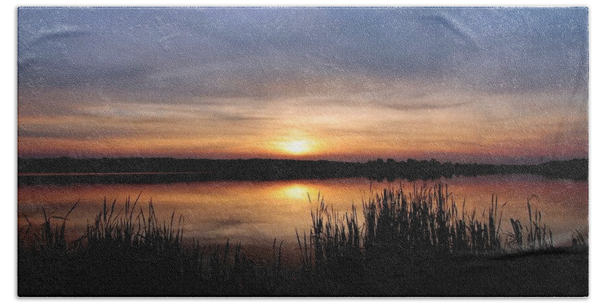 Lake Beach Towel featuring the photograph Peaceful Sunset #1 by Mary Walchuck