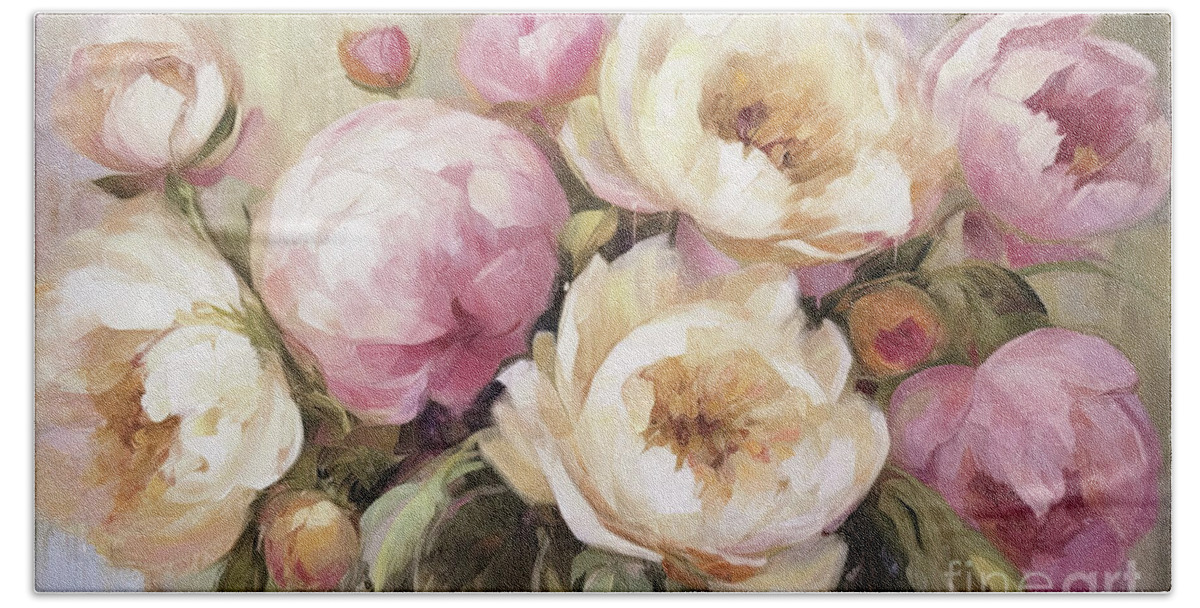 Peony Beach Sheet featuring the painting Soft Peony Botanicals by Tina LeCour