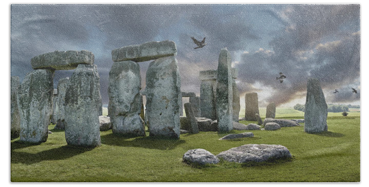 Stonehenge Beach Towel featuring the photograph Ancient Stone - Photo of Stonehenge stone circle by Paul E Williams