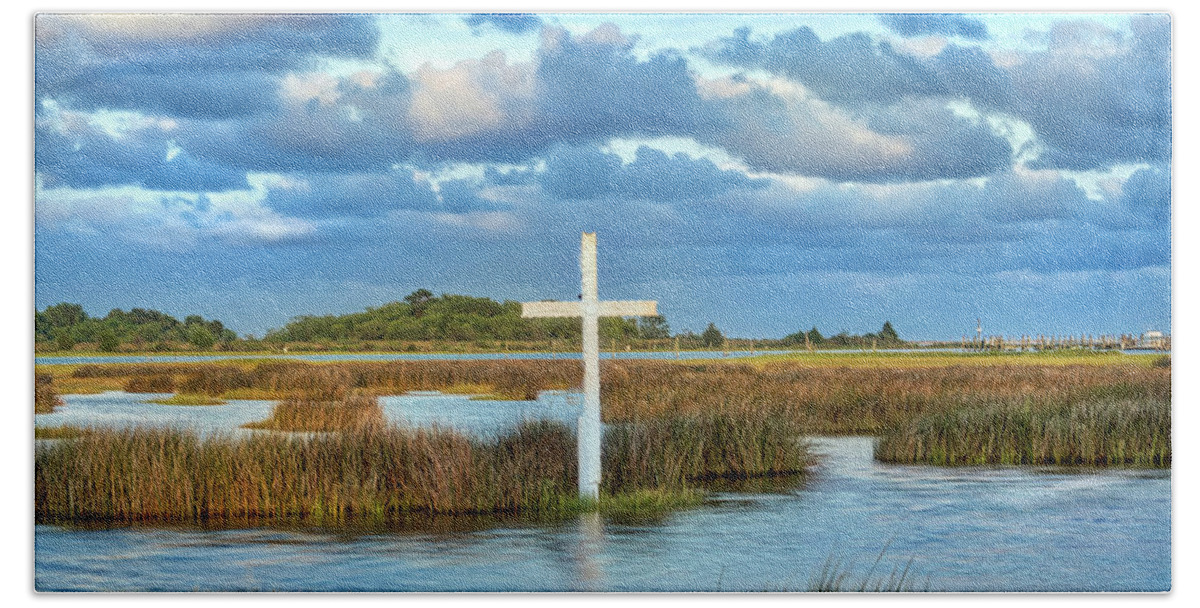 Poquoson Beach Towel featuring the photograph Poquoson Marsh Cross #2 by Jerry Gammon