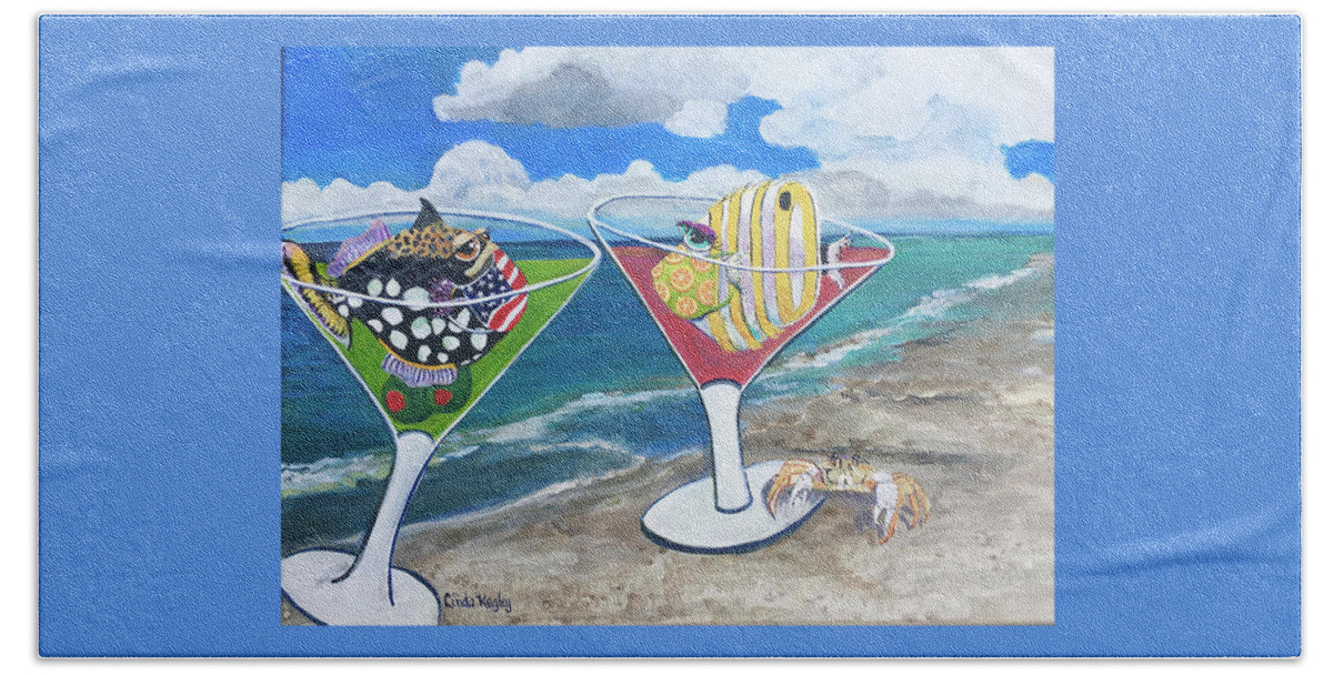 Quarantini Beach Towel featuring the painting Quarantini Beach Day #1 by Linda Kegley