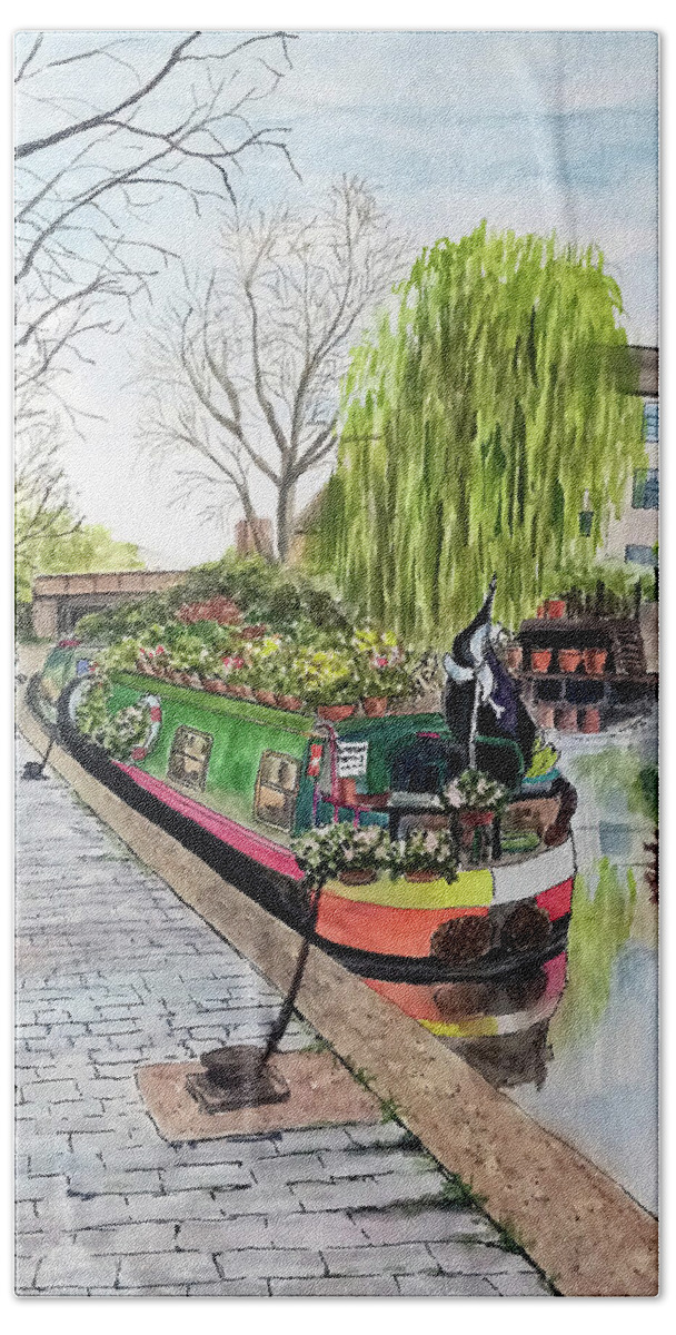  Beach Towel featuring the painting Regents Canal Toward Camden Town London #1 by Francisco Gutierrez