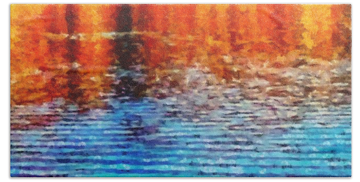 River Beach Towel featuring the mixed media River in Autumn by Christopher Reed