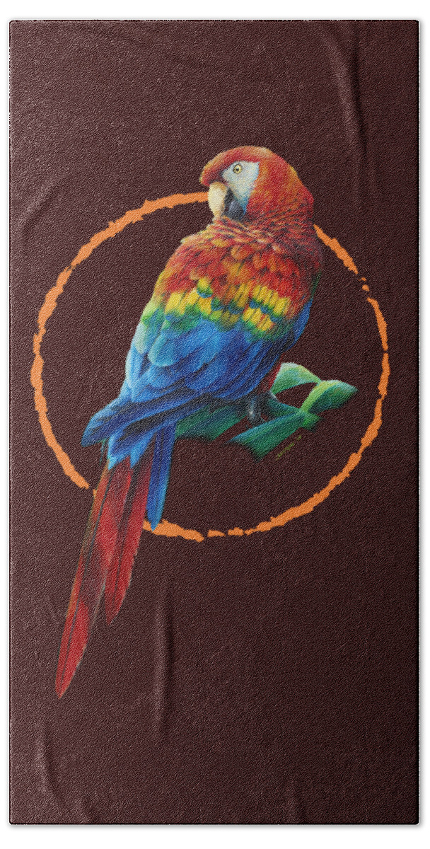 Scarlet Macaw Beach Sheet featuring the painting Scarlet Macaw #1 by Christopher Cox