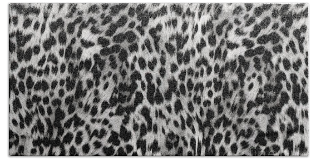 Seamless Beach Towel featuring the painting Seamless Soft Fluffy Small Cheetah Leopard Dalmatian Cow Or Calico Cat Spots Pattern Realistic Black And White Cozy Long Pile Animal Print Rug Or Fur Coat Fashion Background Texture 3d Rendering #1 by N Akkash