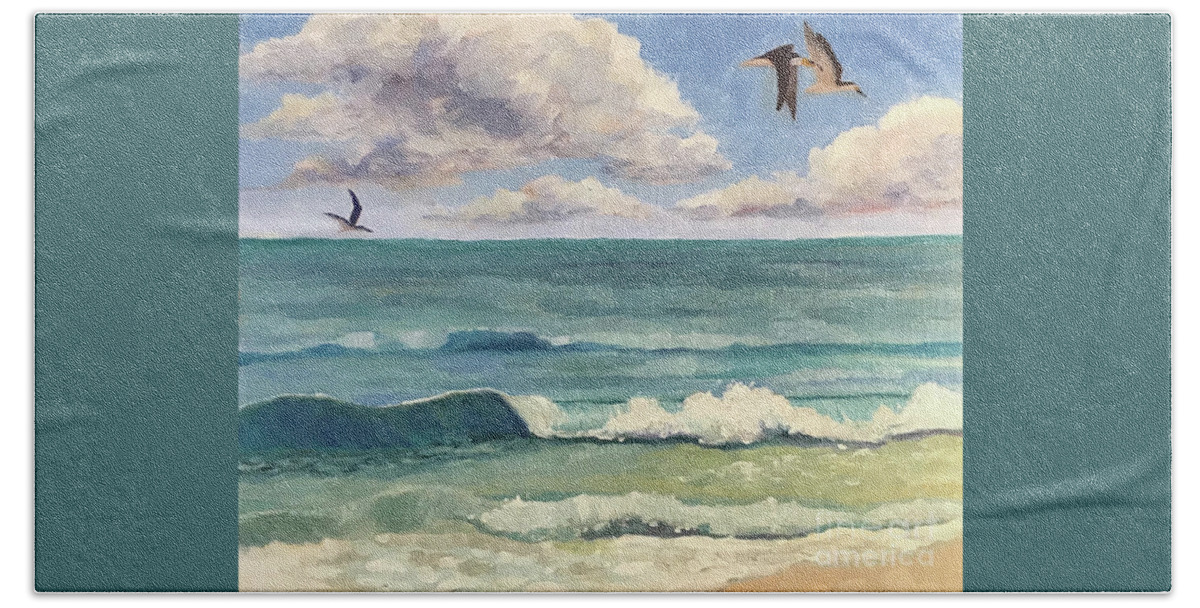 Skimmers Beach Towel featuring the painting Skimmers by Anne Marie Brown