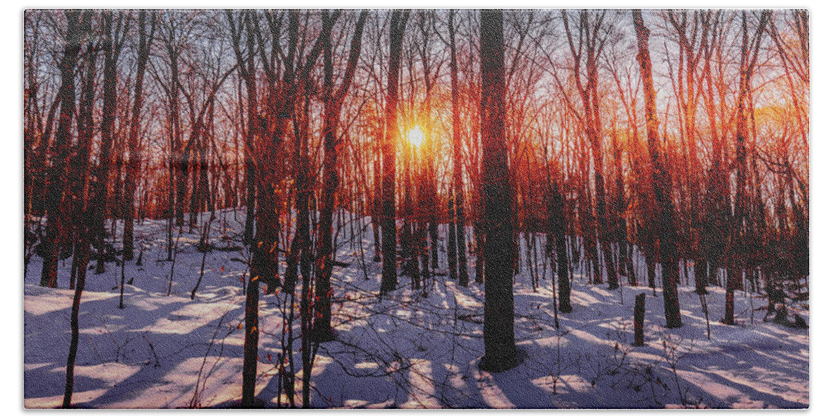Snowy Sunset Beach Towel featuring the photograph Snowy Sunset #1 by David Patterson