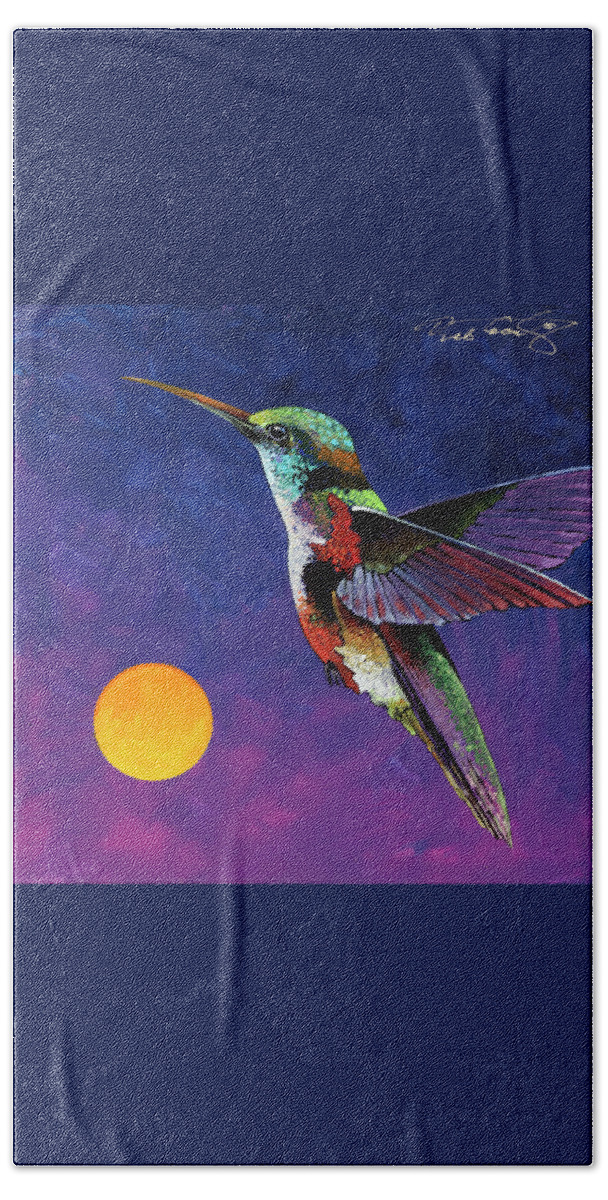 Bird Art Beach Sheet featuring the painting Some Kind of Hummingbird #1 by Bob Coonts