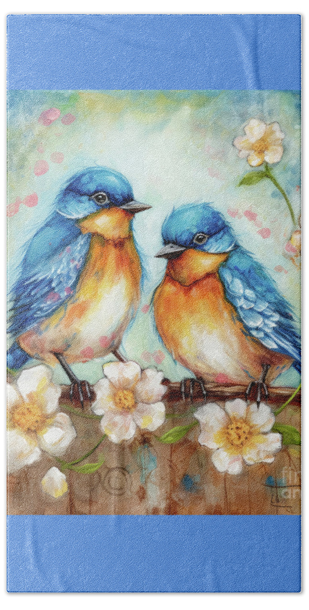 Bluebirds Beach Towel featuring the painting The Spring Bluebirds by Tina LeCour