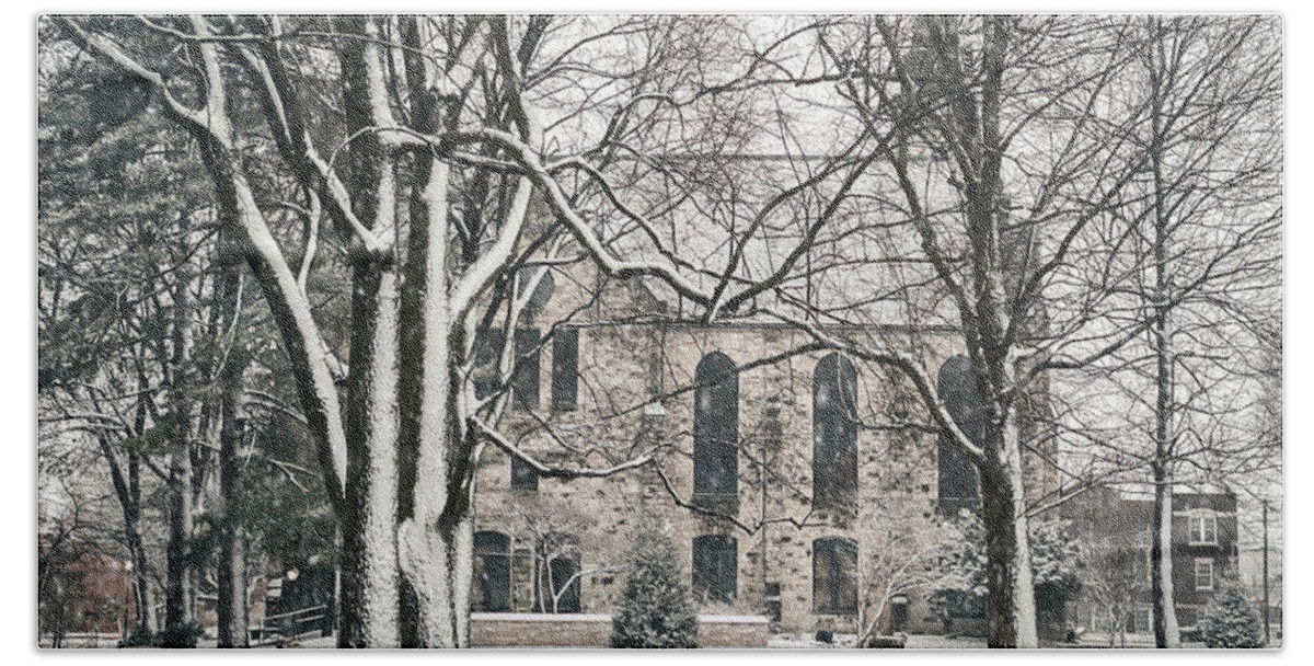 Chapel Beach Towel featuring the photograph Stone Chapel in Winter #1 by Allin Sorenson