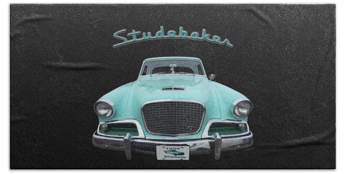 Studebaker Beach Towel featuring the digital art Studebaker Silver Hawk 1959 Vintage Car #1 by Inge Lewis