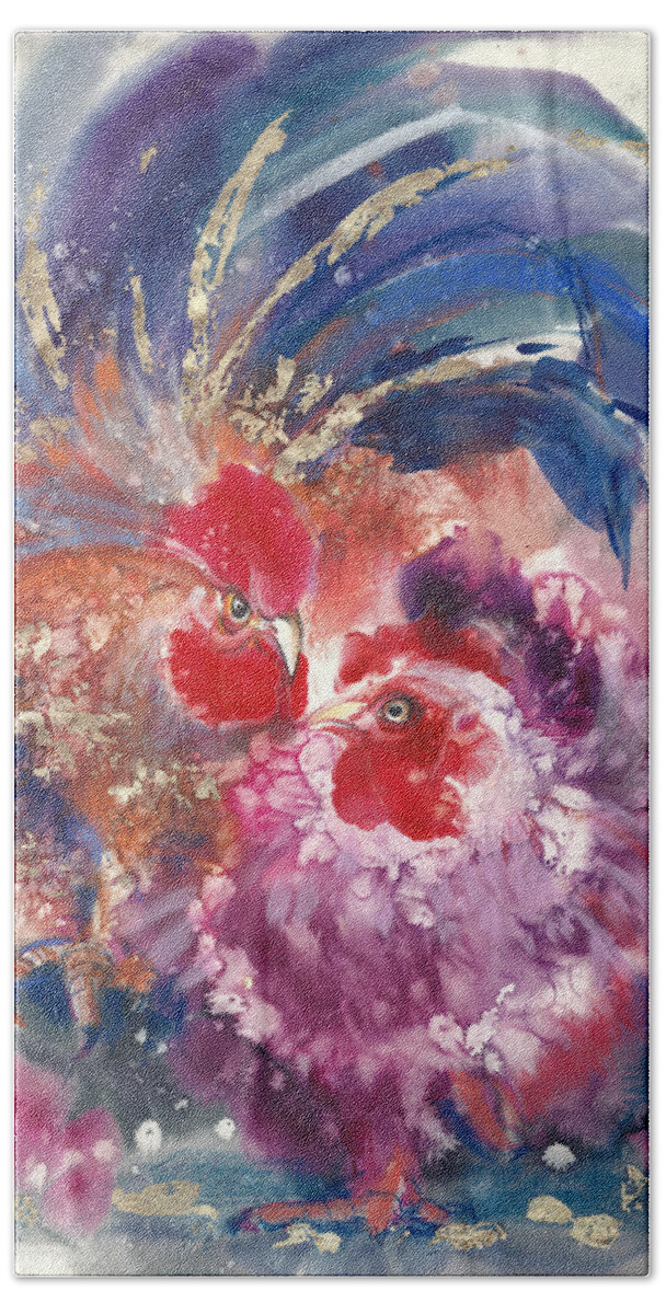 Watercolor Beach Towel featuring the painting Sun Birds 4 #1 by Tatyana Ponomareva