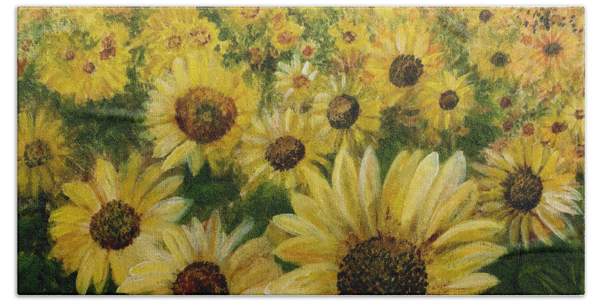 Sunflowers Beach Towel featuring the painting Sunflower Field by Deb Stroh-Larson