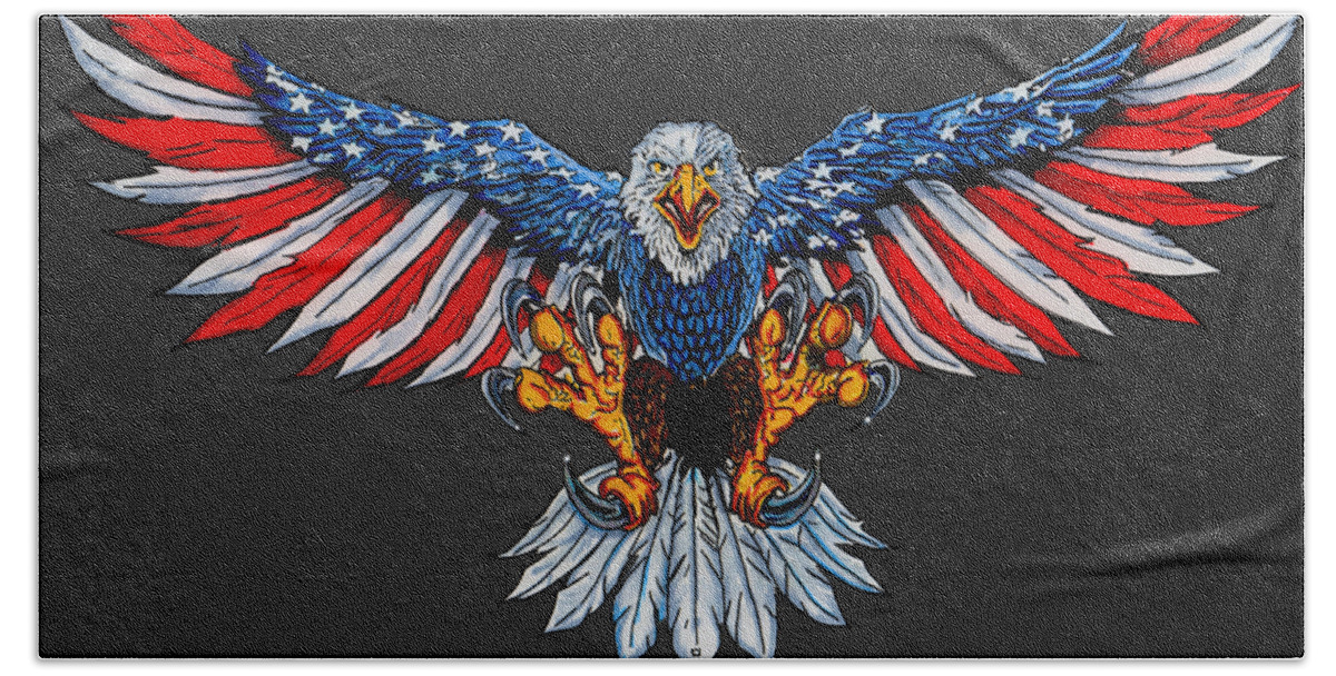 Eagle Beach Towel featuring the drawing Swooping Eagle #1 by Bill Richards