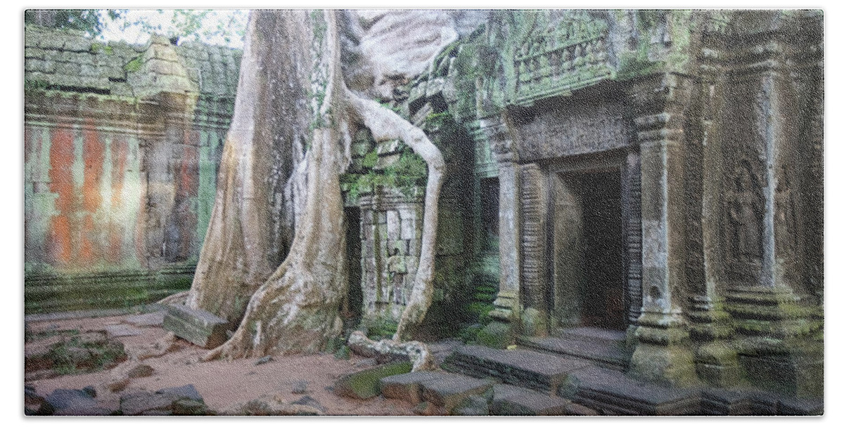 Cambodia Beach Towel featuring the photograph Ta prohm 1 #1 by Mark Egerton