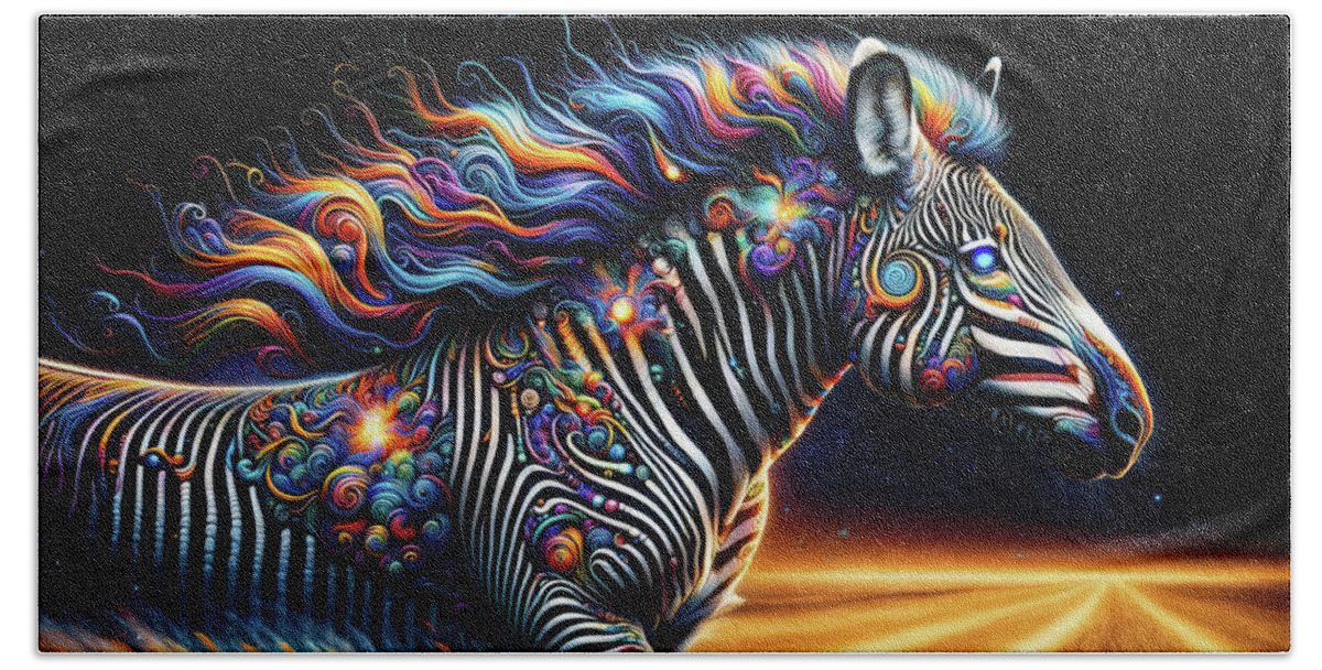 Psychedelic Zebra Beach Towel featuring the digital art The Cosmic Zebra #2 by Bill And Linda Tiepelman