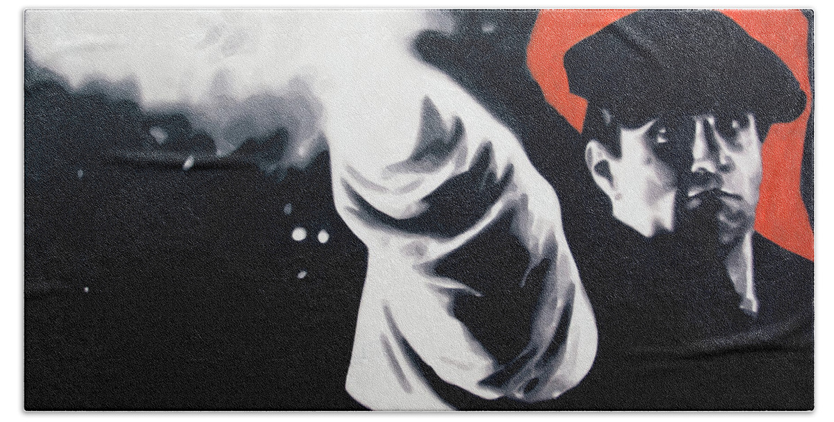 Monochrome Beach Towel featuring the painting The Godfather #1 by Hood MA Central St Martins London
