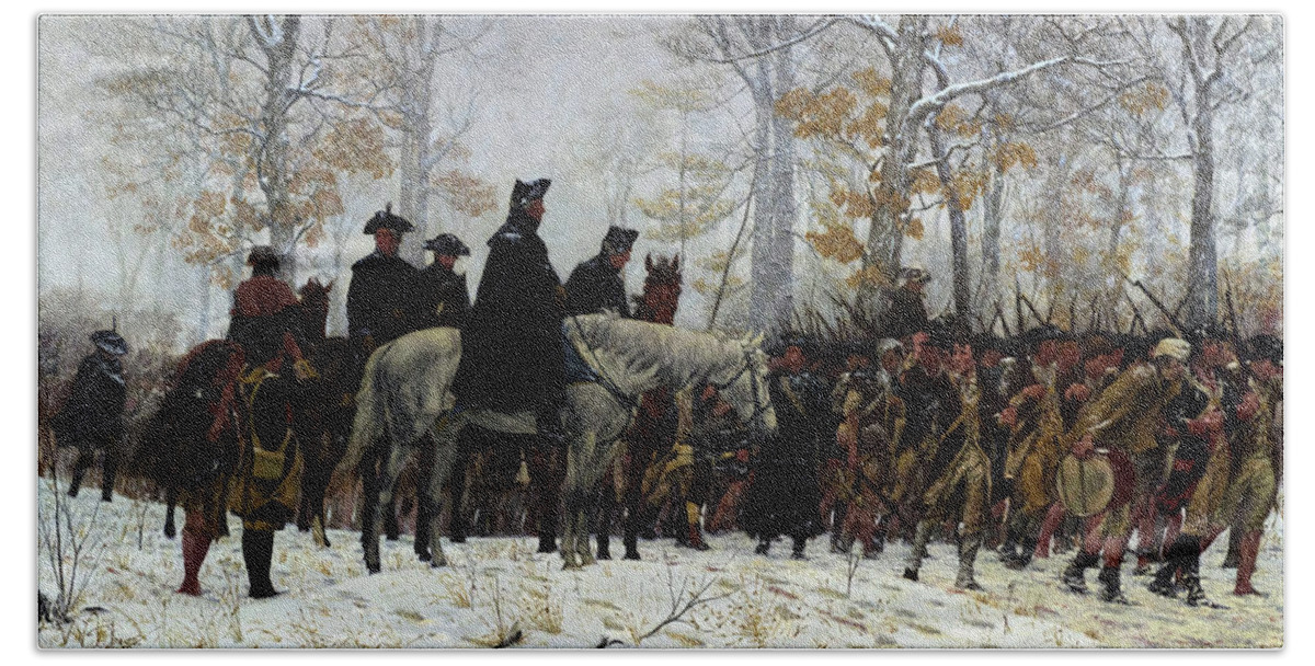 March Beach Towel featuring the painting The March to Valley Forge by William Trego