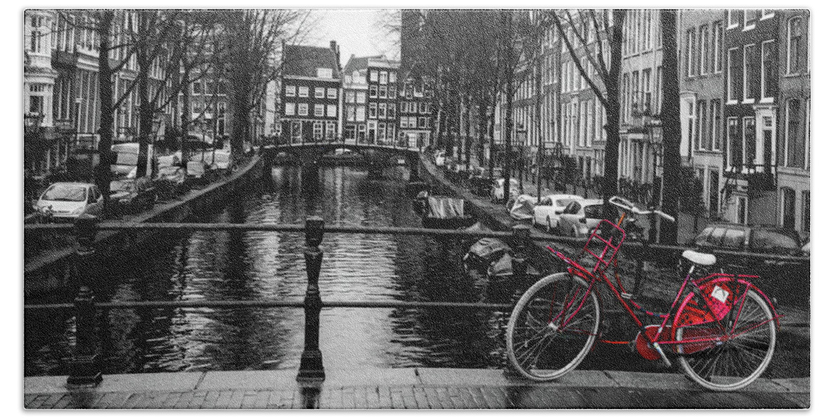 Amsterdam Beach Sheet featuring the photograph The Red Bike by Norma Brandsberg