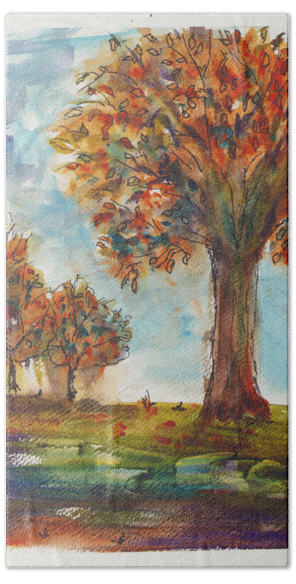 Water Beach Towel featuring the painting Trees #1 by Loretta