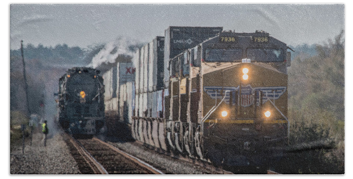 Railroad Beach Towel featuring the photograph Union Pacific 4014 Big Boy at Arkadelphia Arkansas #1 by Jim Pearson