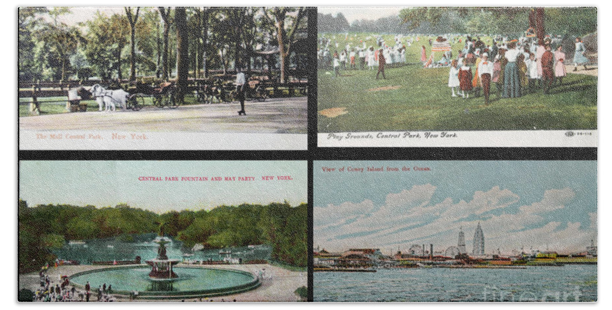 New York Beach Towel featuring the photograph Various places in New York early 1900's by Patricia Hofmeester