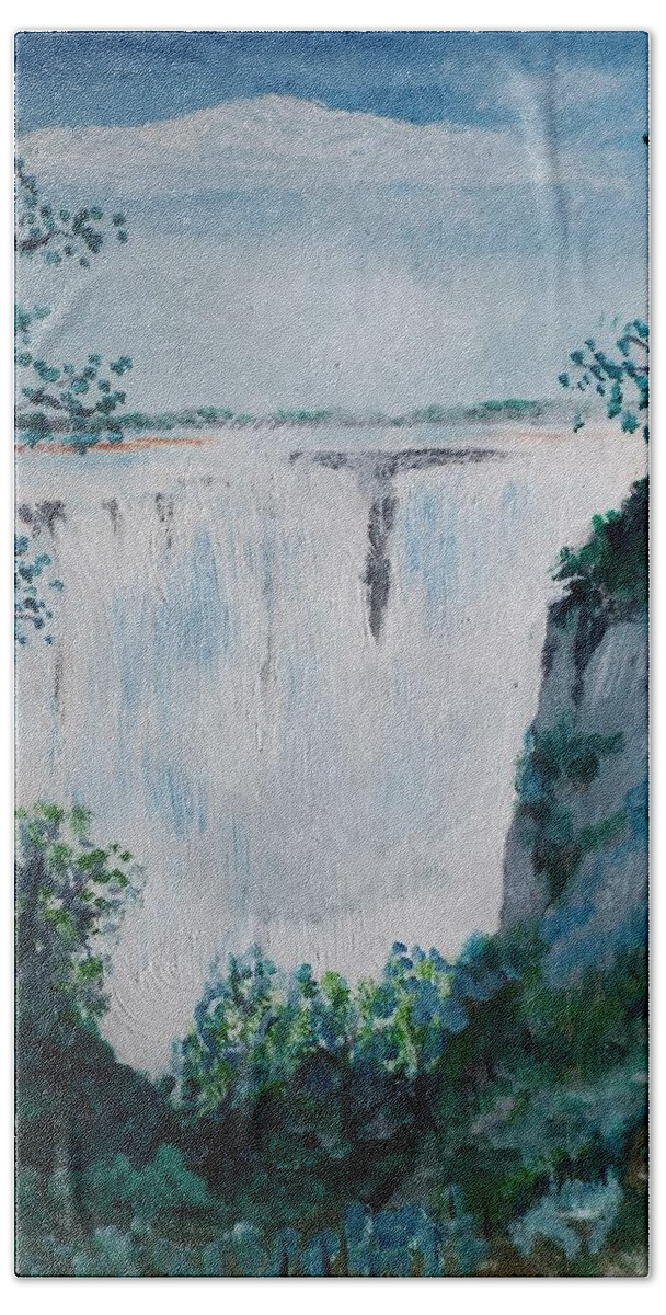Landscape Beach Towel featuring the painting Victoria Falls #1 by Charles Ray