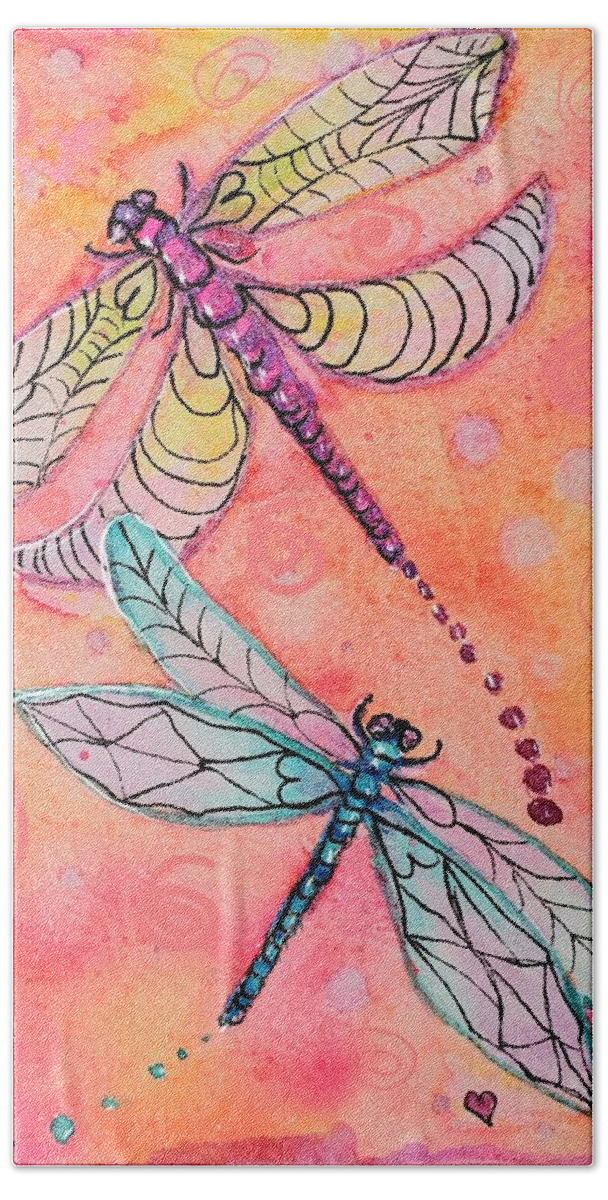 Dragonfly Beach Towel featuring the painting Whispering Dragonfly #1 by Deahn Benware