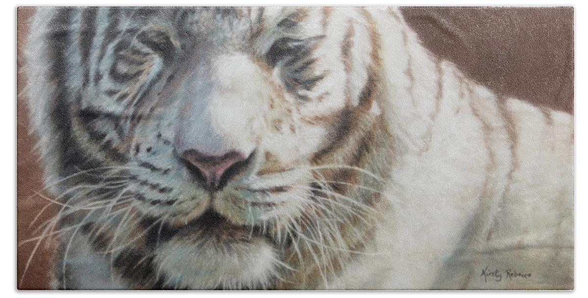 Tiger Beach Towel featuring the pastel Wisdom by Kirsty Rebecca