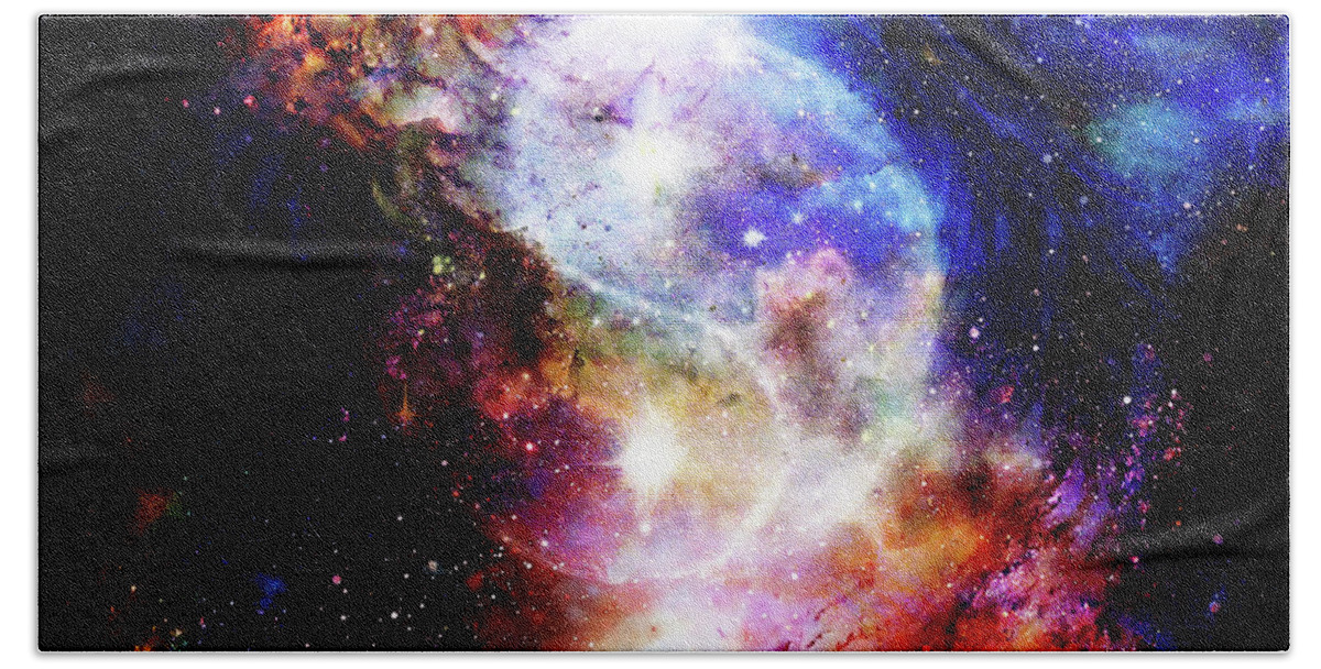 Symbol Beach Towel featuring the mixed media Yin Yang Symbol in cosmic space. Cosmic background. #1 by Jozef Klopacka
