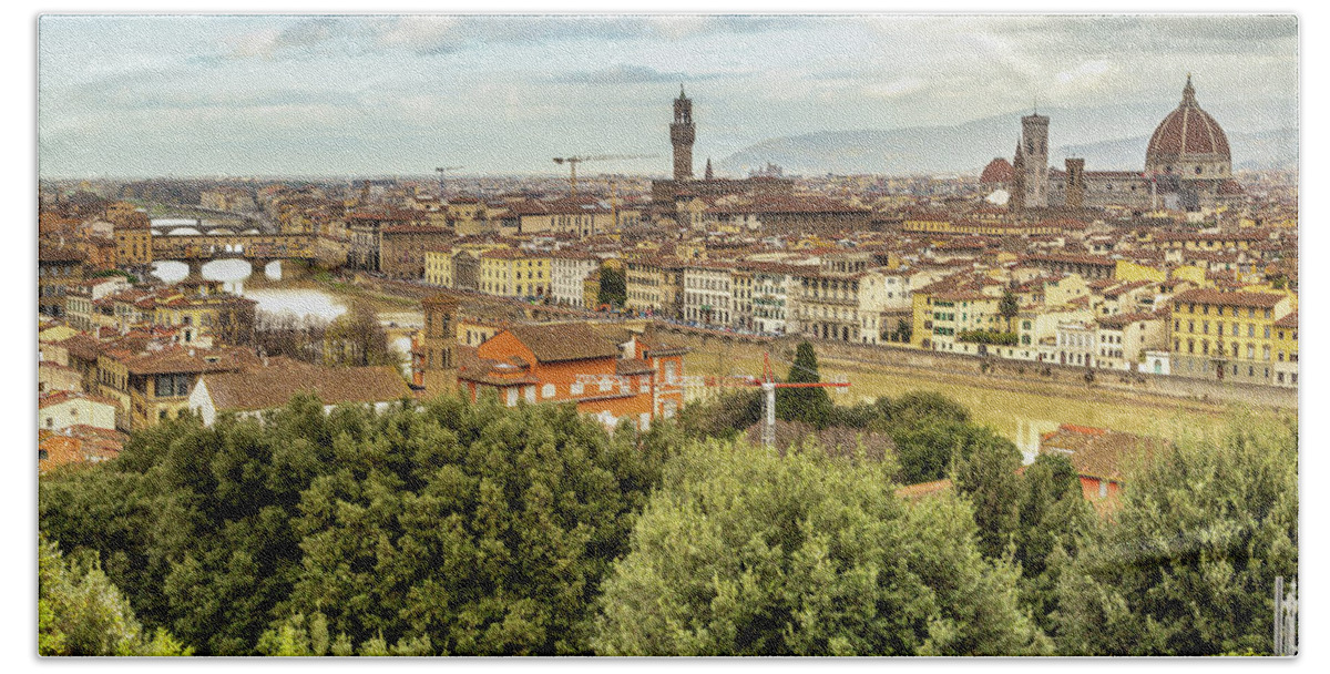 Arno Beach Towel featuring the photograph panorama of Firenze #10 by Vivida Photo PC
