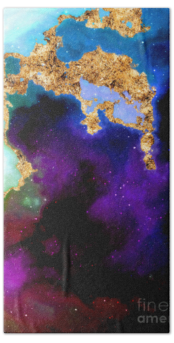 Holyrockarts Beach Towel featuring the mixed media 100 Starry Nebulas in Space Abstract Digital Painting 003 by Holy Rock Design