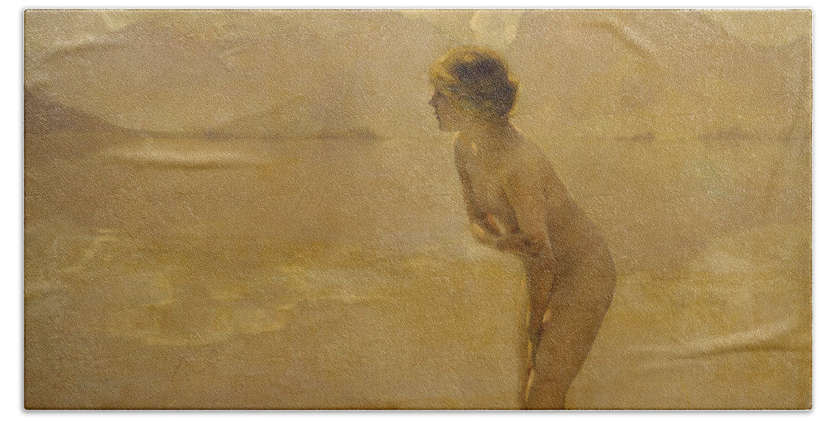 September Morn Beach Towel featuring the painting September Morn by Paul Chabas