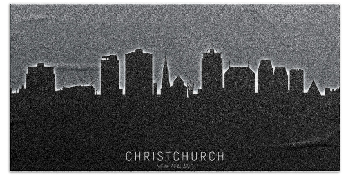 Christchurch Beach Towel featuring the digital art Christchurch New Zealand Skyline #13 by Michael Tompsett