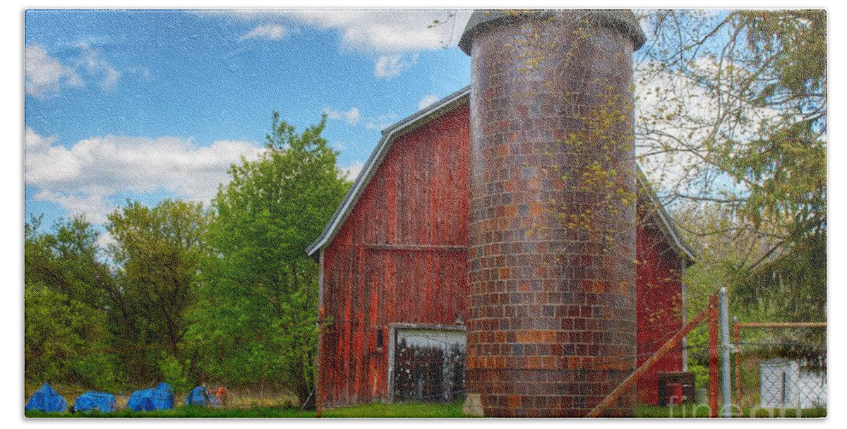 Barn Beach Towel featuring the photograph 1394 - Mead Road Red by Sheryl L Sutter