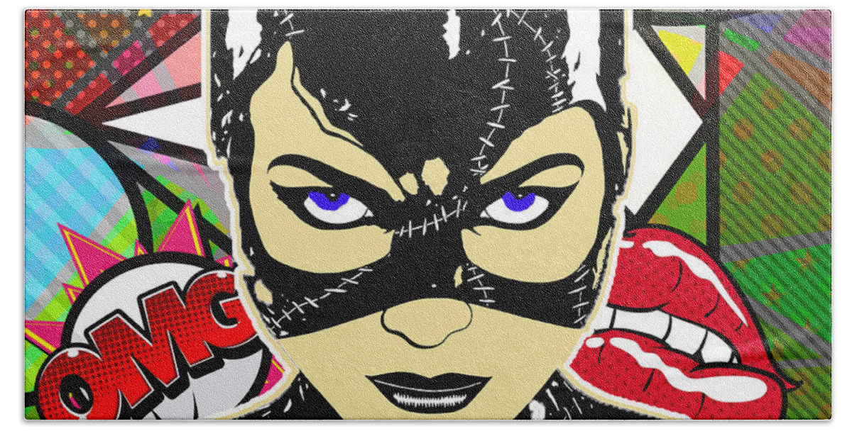 Catwoman Beach Towel featuring the mixed media Catwoman #14 by Marvin Blaine