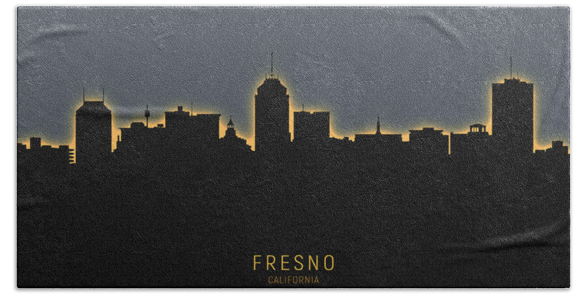 Fresno Beach Towel featuring the digital art Fresno California Skyline #14 by Michael Tompsett